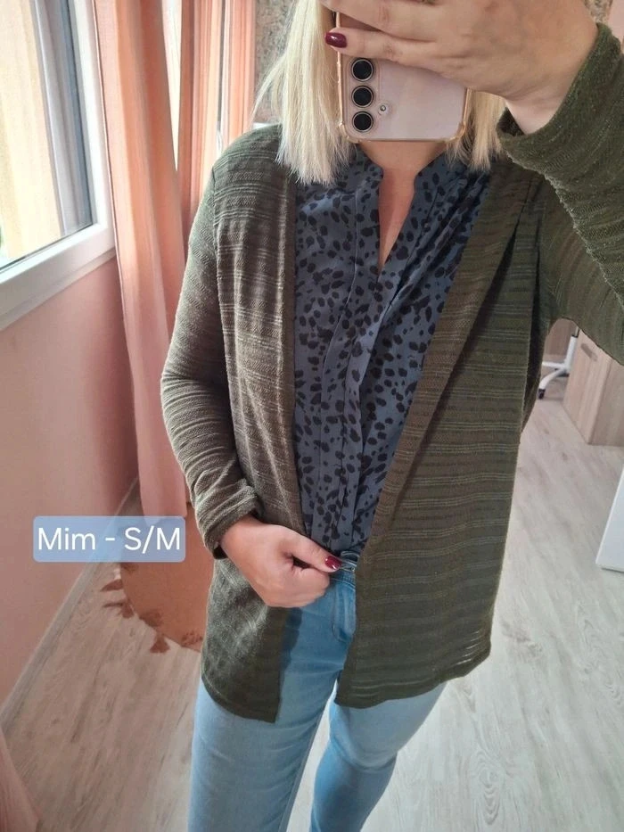 🌿 Veste/Gilet ouvert/cardigan femme kaki texturé Mim – Taille S/M 🌿